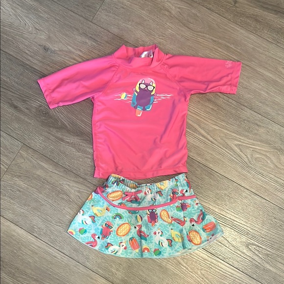 Uv Skinz Other - Pink and Blue Rashguard Swim Set with Fun Print Girls 4T